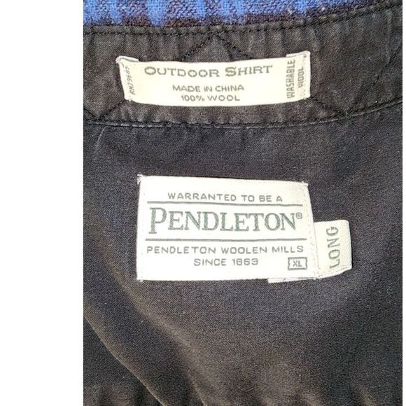 Pendleton Men's Blue Plaid 100% Virgin Wool Button Up Shirt Size XL Long - Picture 6 of 6